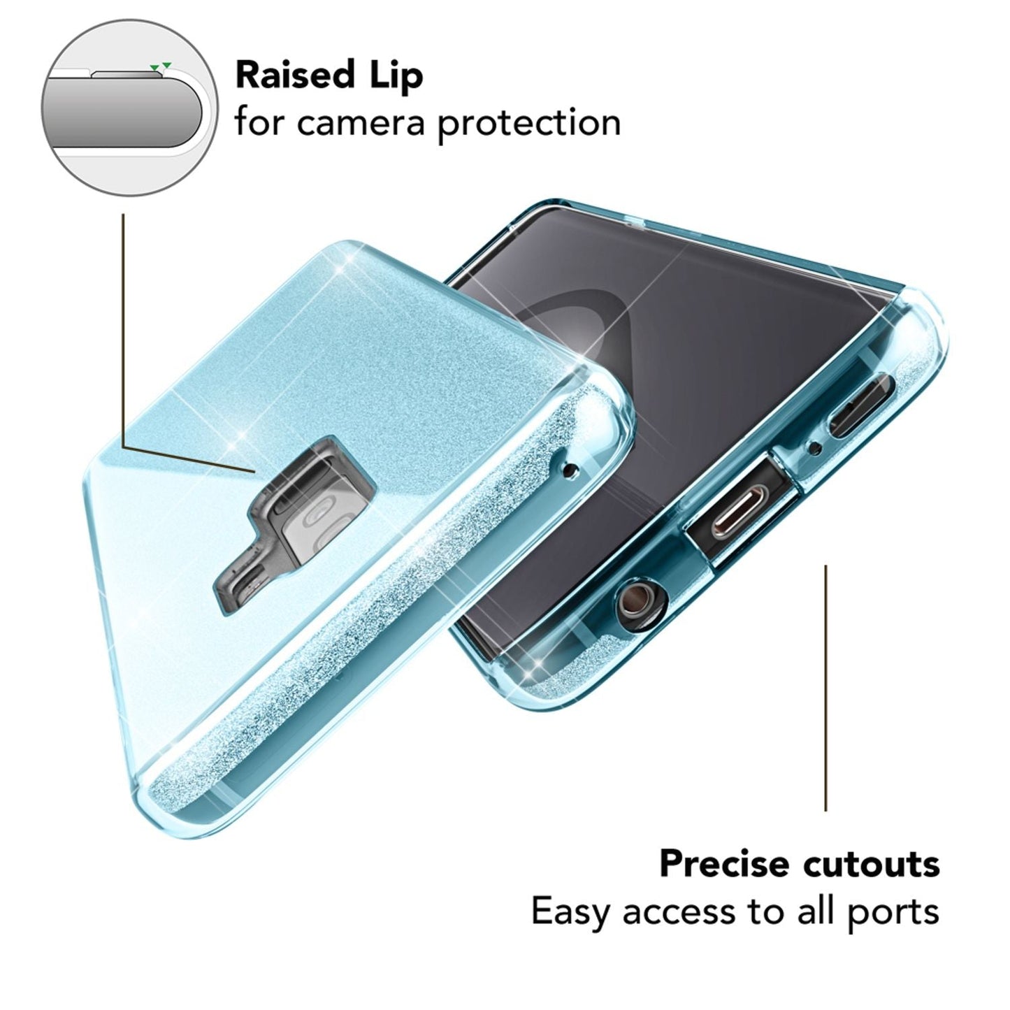 NALIA Glitzerhülle für Samsung Galaxy S9 Plus – Funkelnder Glitzer-Look & Grip – SHINEPOP (Silikon Case) – Marke aus Berlin