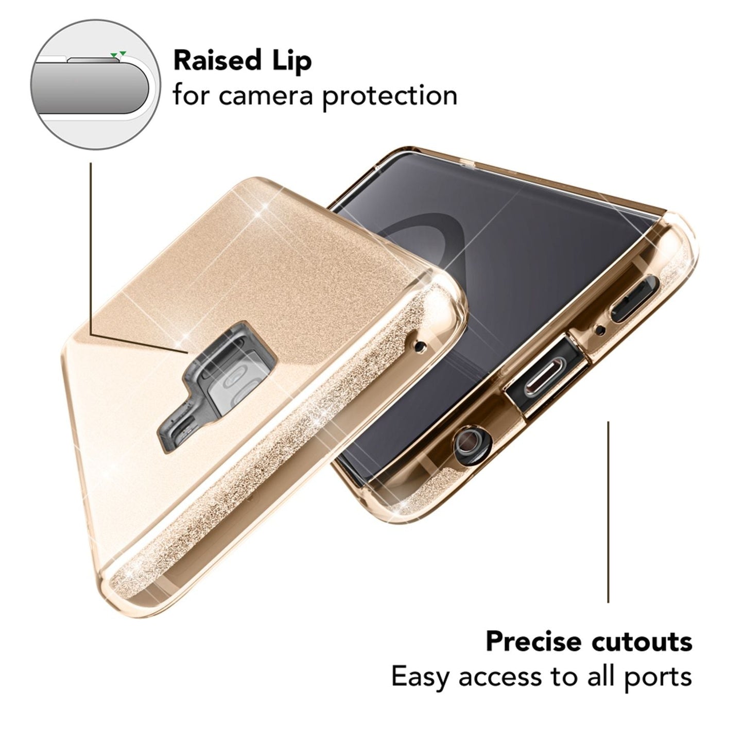 NALIA Glitzerhülle für Samsung Galaxy S9 Plus – Funkelnder Glitzer-Look & Grip – SHINEPOP (Silikon Case) – Marke aus Berlin