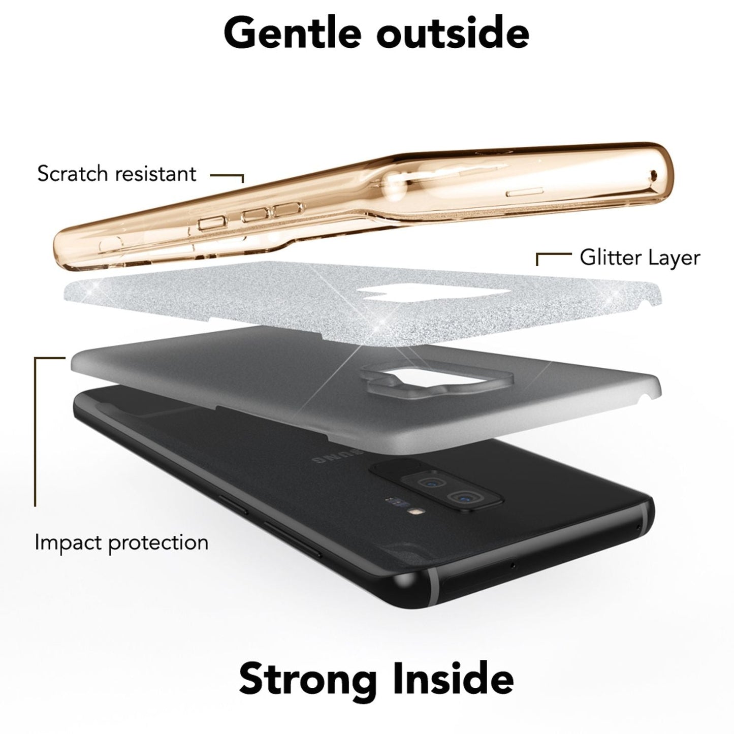 NALIA Glitzerhülle für Samsung Galaxy S9 Plus – Funkelnder Glitzer-Look & Grip – SHINEPOP (Silikon Case) – Marke aus Berlin