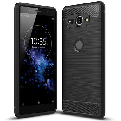 NALIA Silikonhülle für Sony Xperia XZ2 Compact – Rutschfest & Matt – VORTEX (Gebürstete Optik & Carbon Design) – Marke aus Berlin