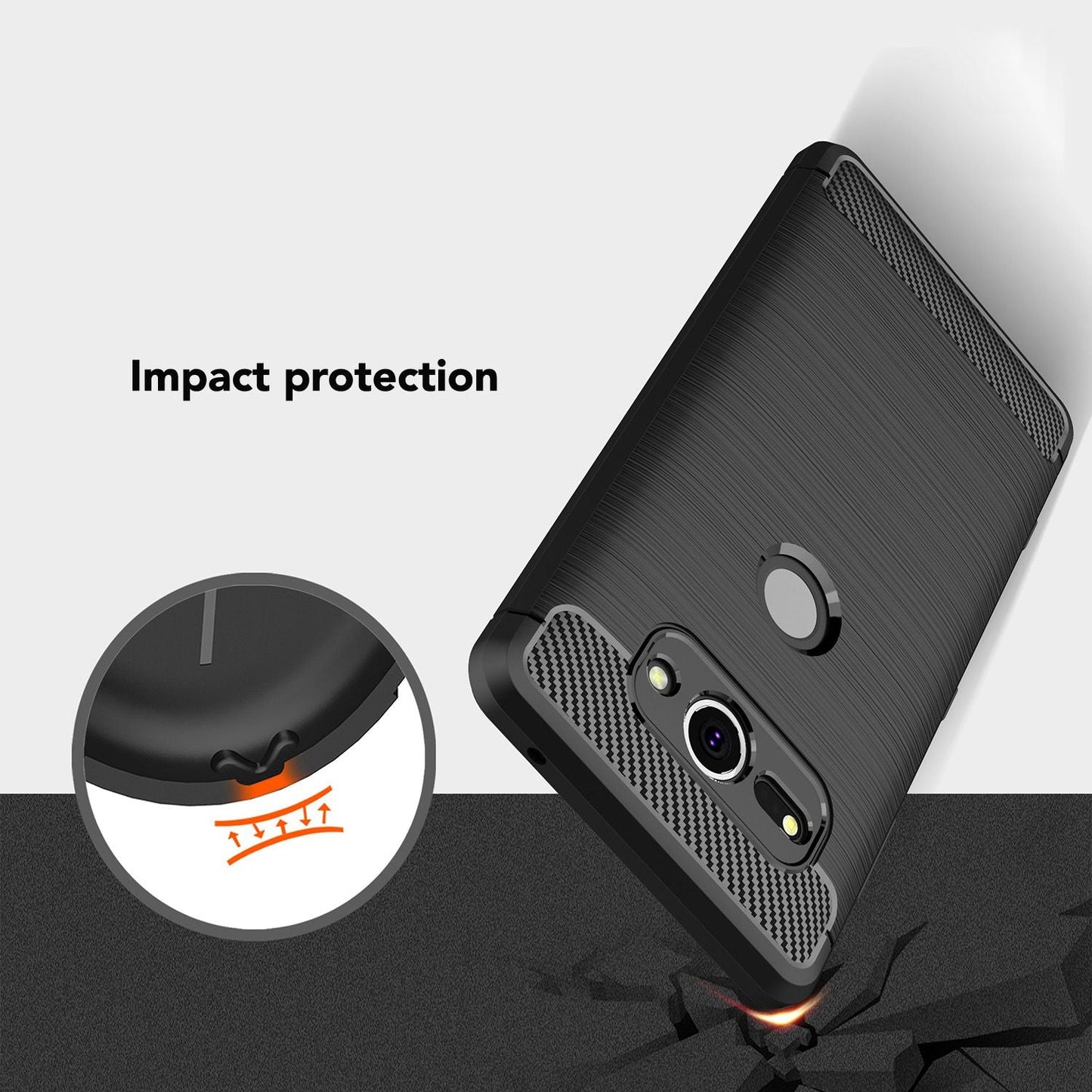 NALIA Silikonhülle für Sony Xperia XZ2 Compact – Rutschfest & Matt – VORTEX (Gebürstete Optik & Carbon Design) – Marke aus Berlin