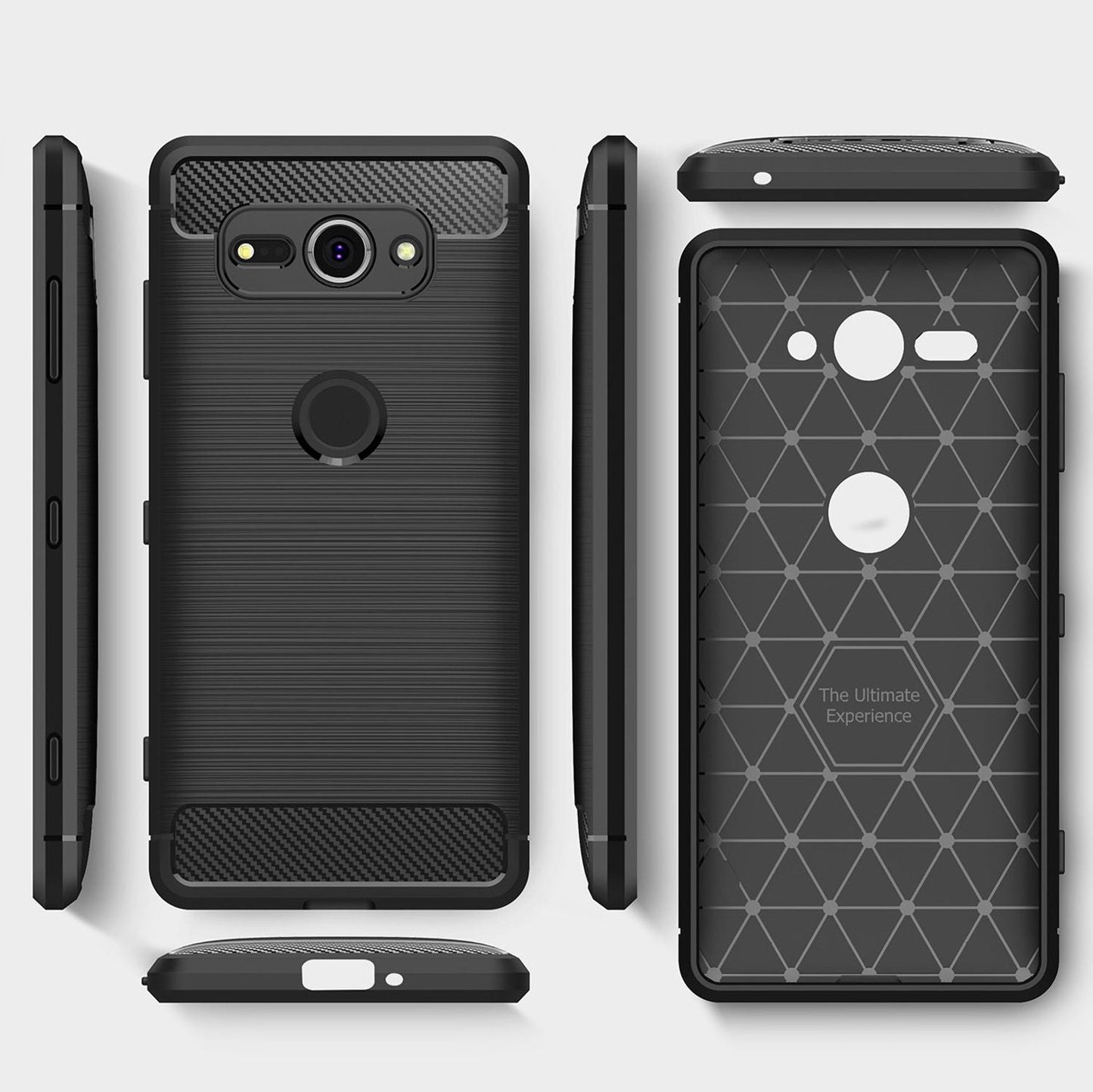 NALIA Silikonhülle für Sony Xperia XZ2 Compact – Rutschfest & Matt – VORTEX (Gebürstete Optik & Carbon Design) – Marke aus Berlin