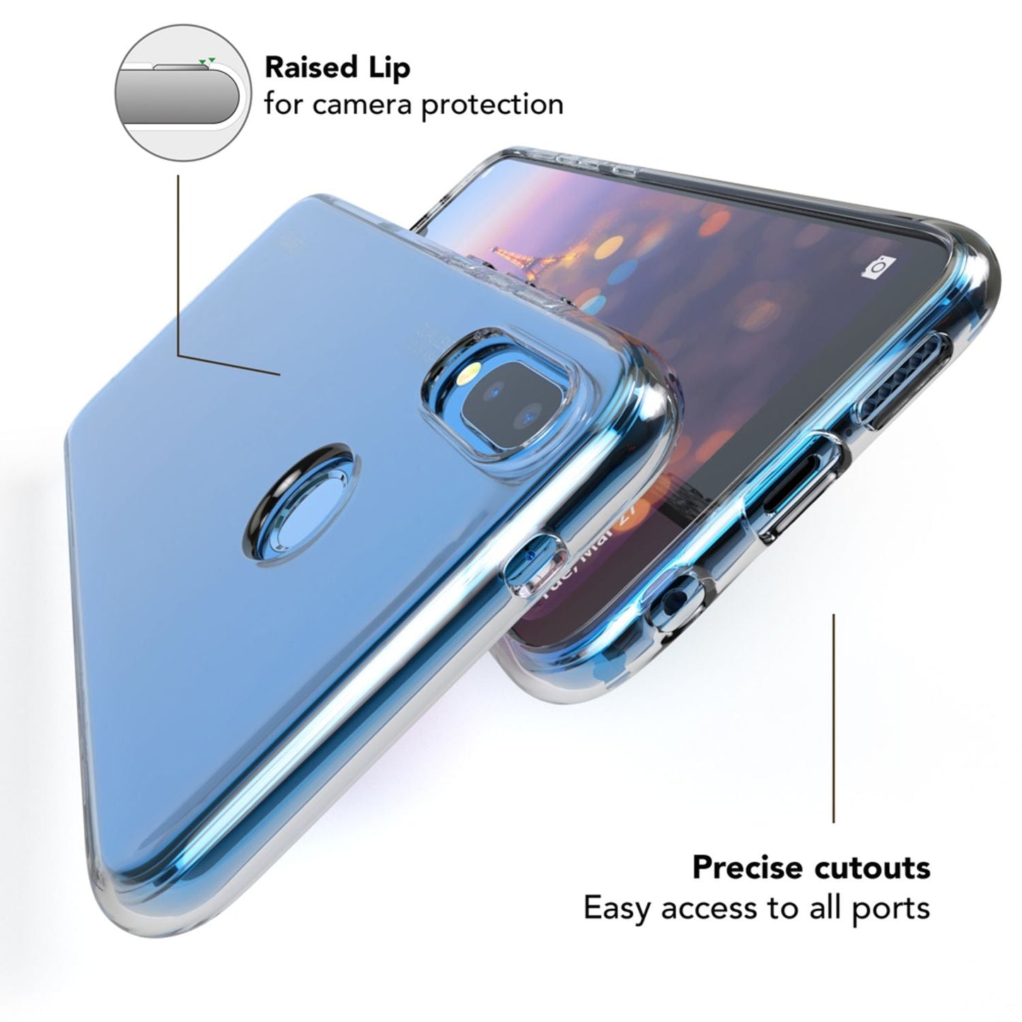 NALIA Transparente Silikonhülle für Huawei P20 Lite – Anti-Gelb & Rutschfest – GLAZE (Handyhülle Kristallklar, Schlank & Stoßfest) – Marke aus Berlin