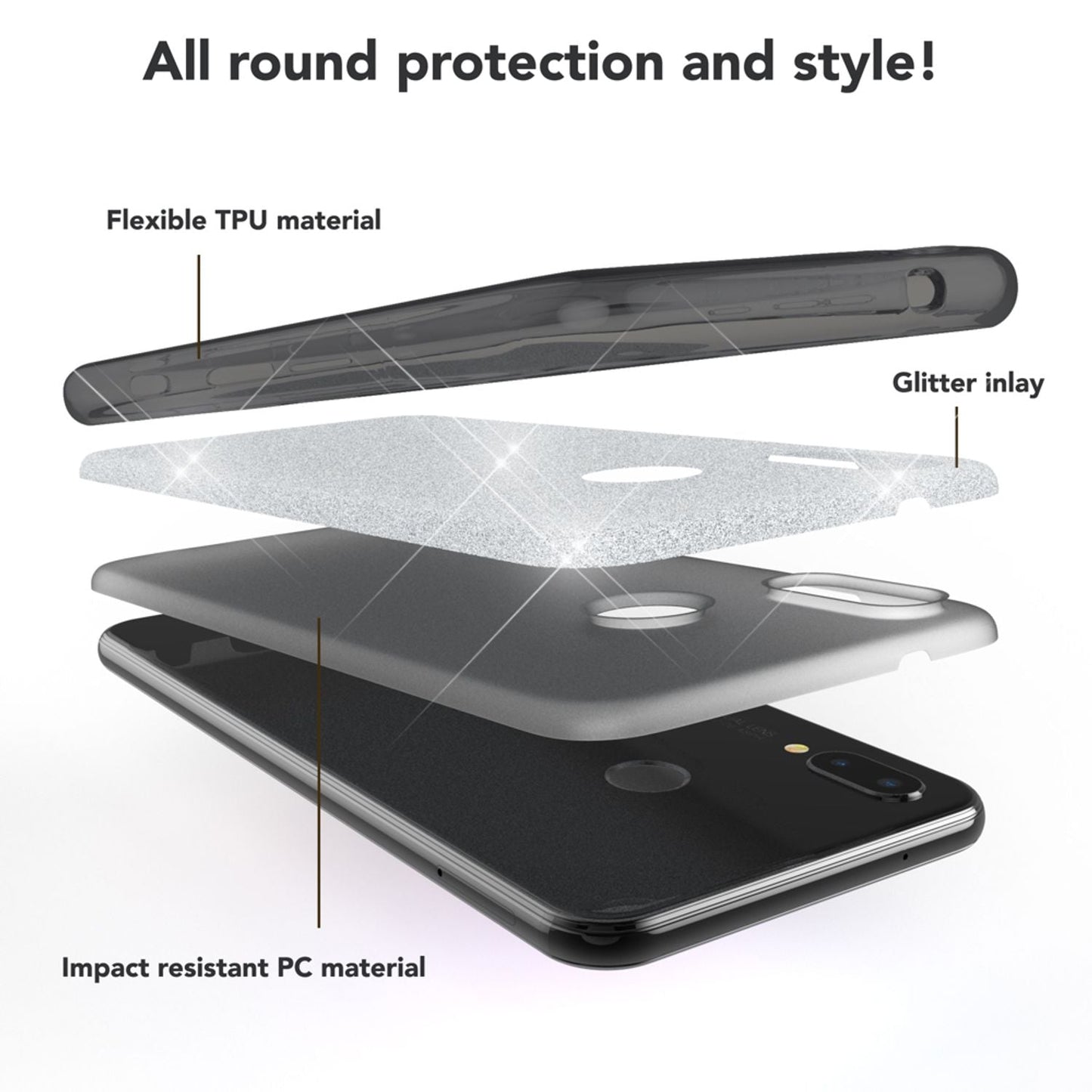 NALIA Glitzerhülle für Huawei P20 Lite – Funkelnder Glitzer-Look & Grip – SHINEPOP (Silikon Case) – Marke aus Berlin