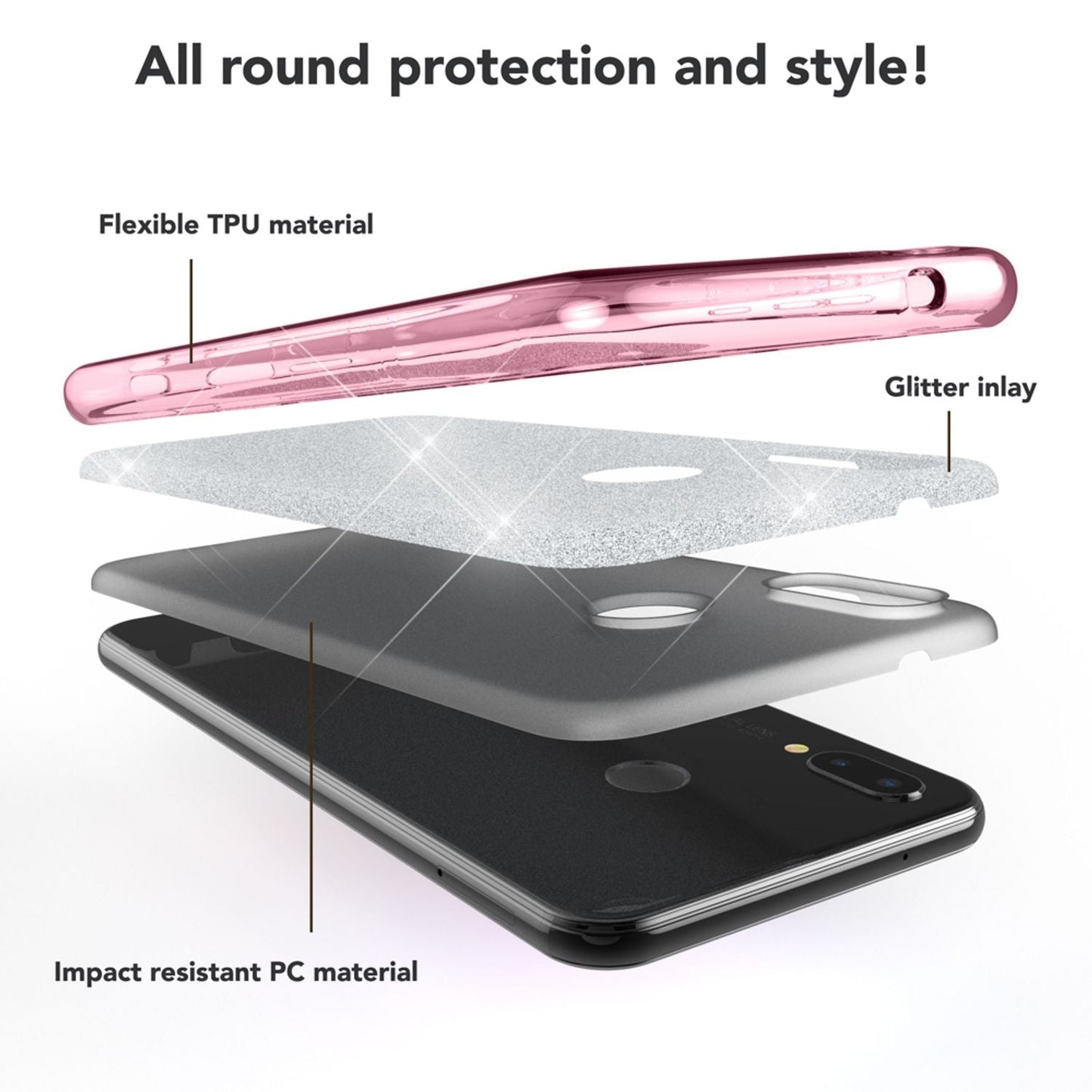 NALIA Glitzerhülle für Huawei P20 Lite – Funkelnder Glitzer-Look & Grip – SHINEPOP (Silikon Case) – Marke aus Berlin