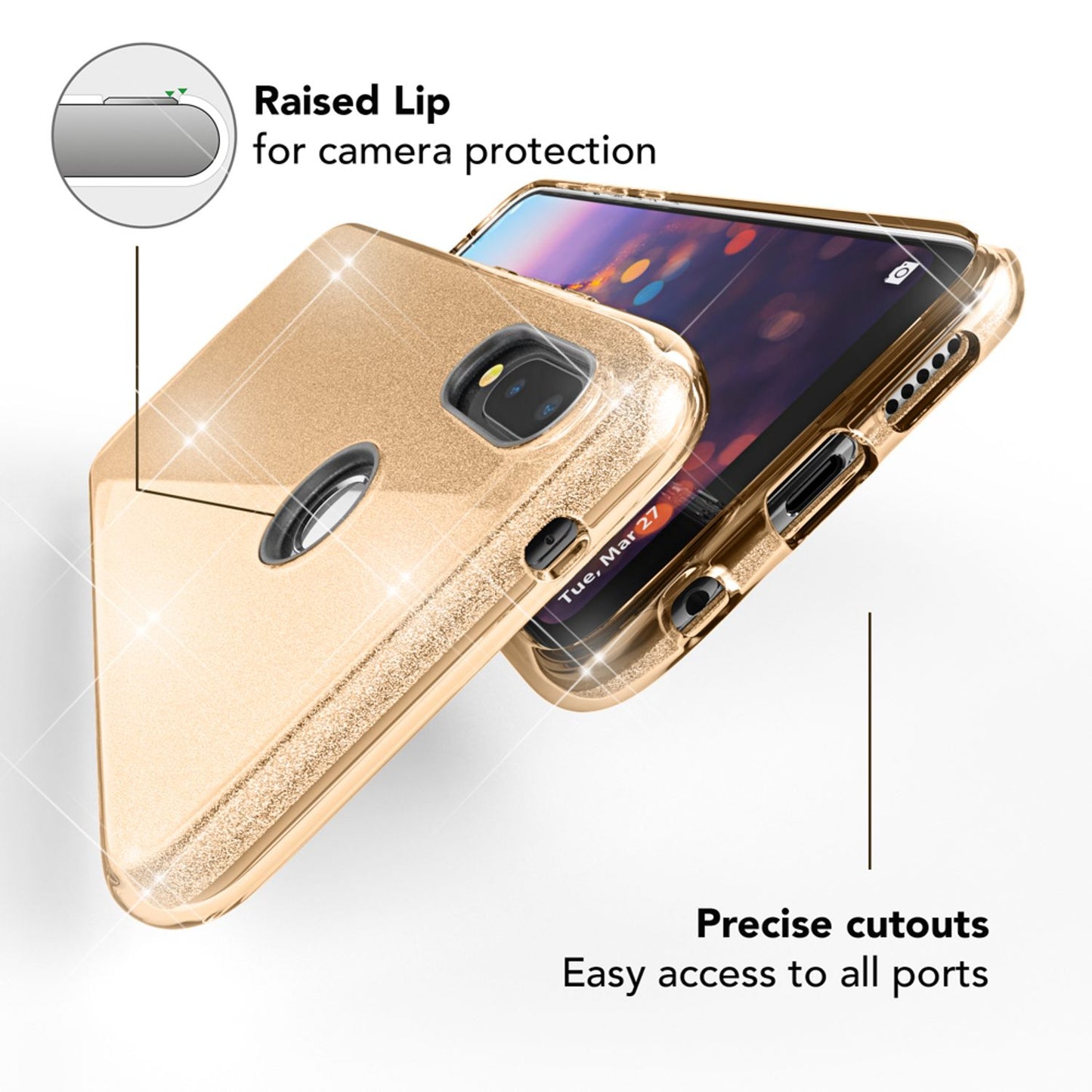 NALIA Glitzerhülle für Huawei P20 Lite – Funkelnder Glitzer-Look & Grip – SHINEPOP (Silikon Case) – Marke aus Berlin