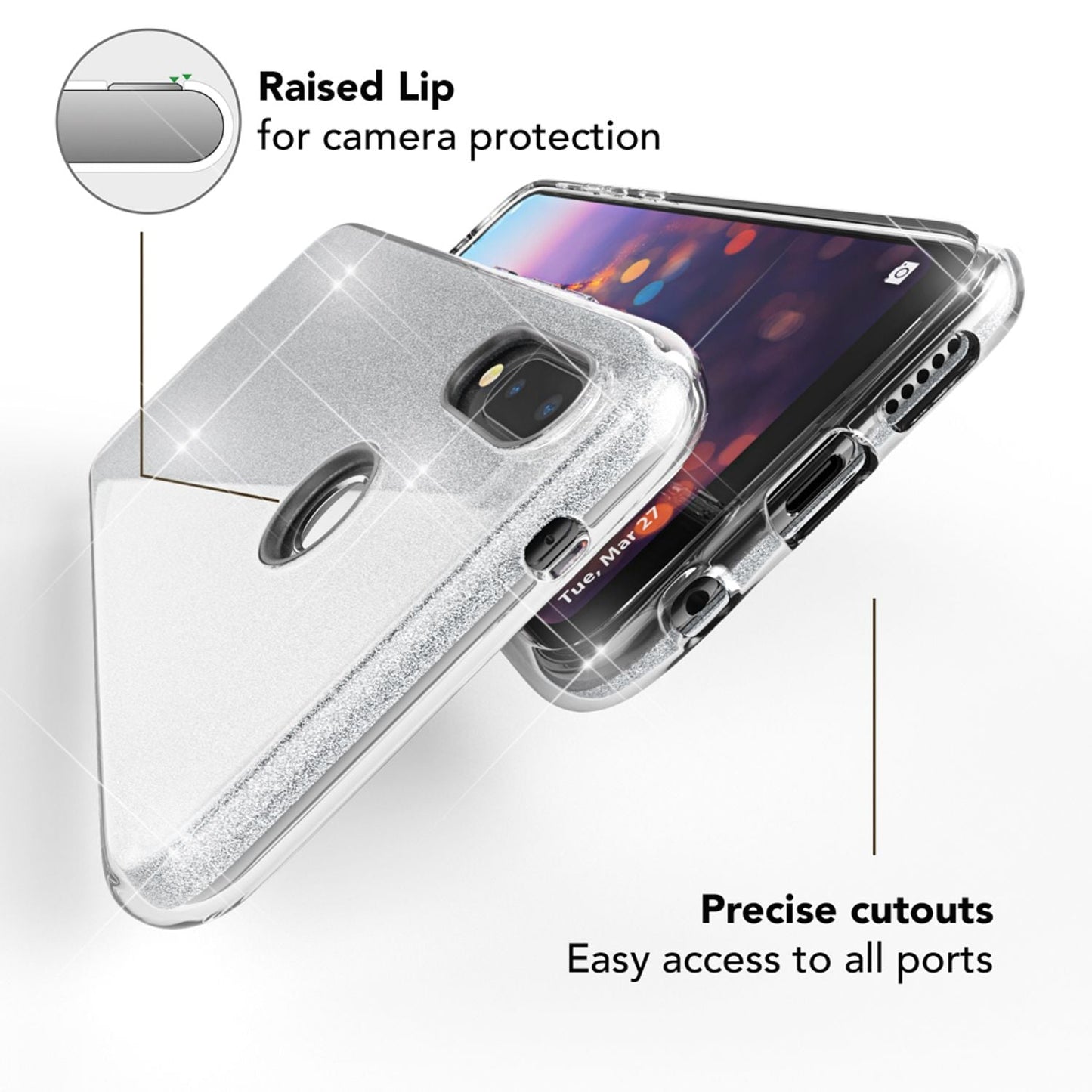 NALIA Glitzerhülle für Huawei P20 Lite – Funkelnder Glitzer-Look & Grip – SHINEPOP (Silikon Case) – Marke aus Berlin