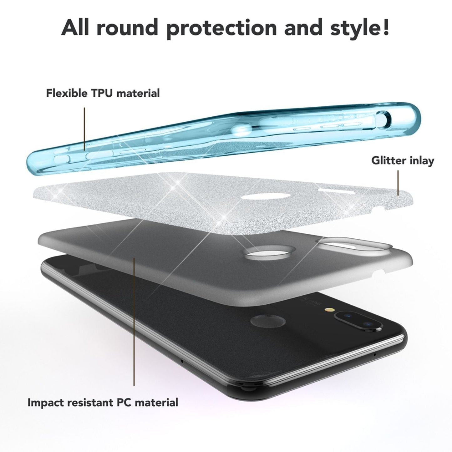 NALIA Glitzerhülle für Huawei P20 Lite – Funkelnder Glitzer-Look & Grip – SHINEPOP (Silikon Case) – Marke aus Berlin