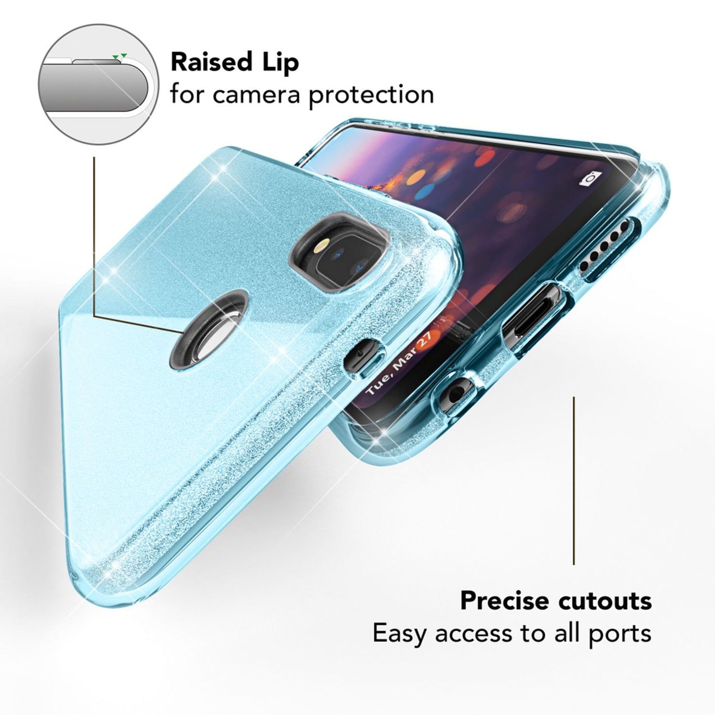 NALIA Glitzerhülle für Huawei P20 Lite – Funkelnder Glitzer-Look & Grip – SHINEPOP (Silikon Case) – Marke aus Berlin
