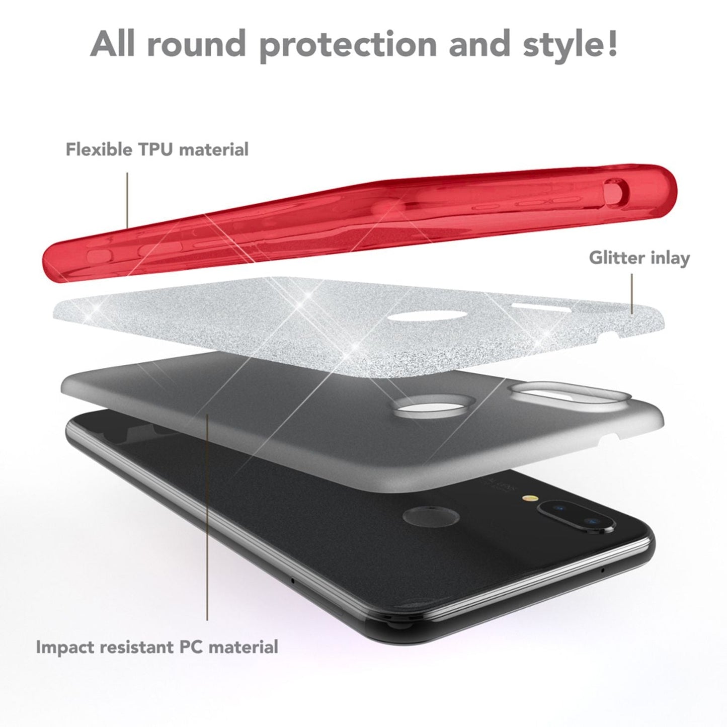 NALIA Glitzerhülle für Huawei P20 Lite – Funkelnder Glitzer-Look & Grip – SHINEPOP (Silikon Case) – Marke aus Berlin