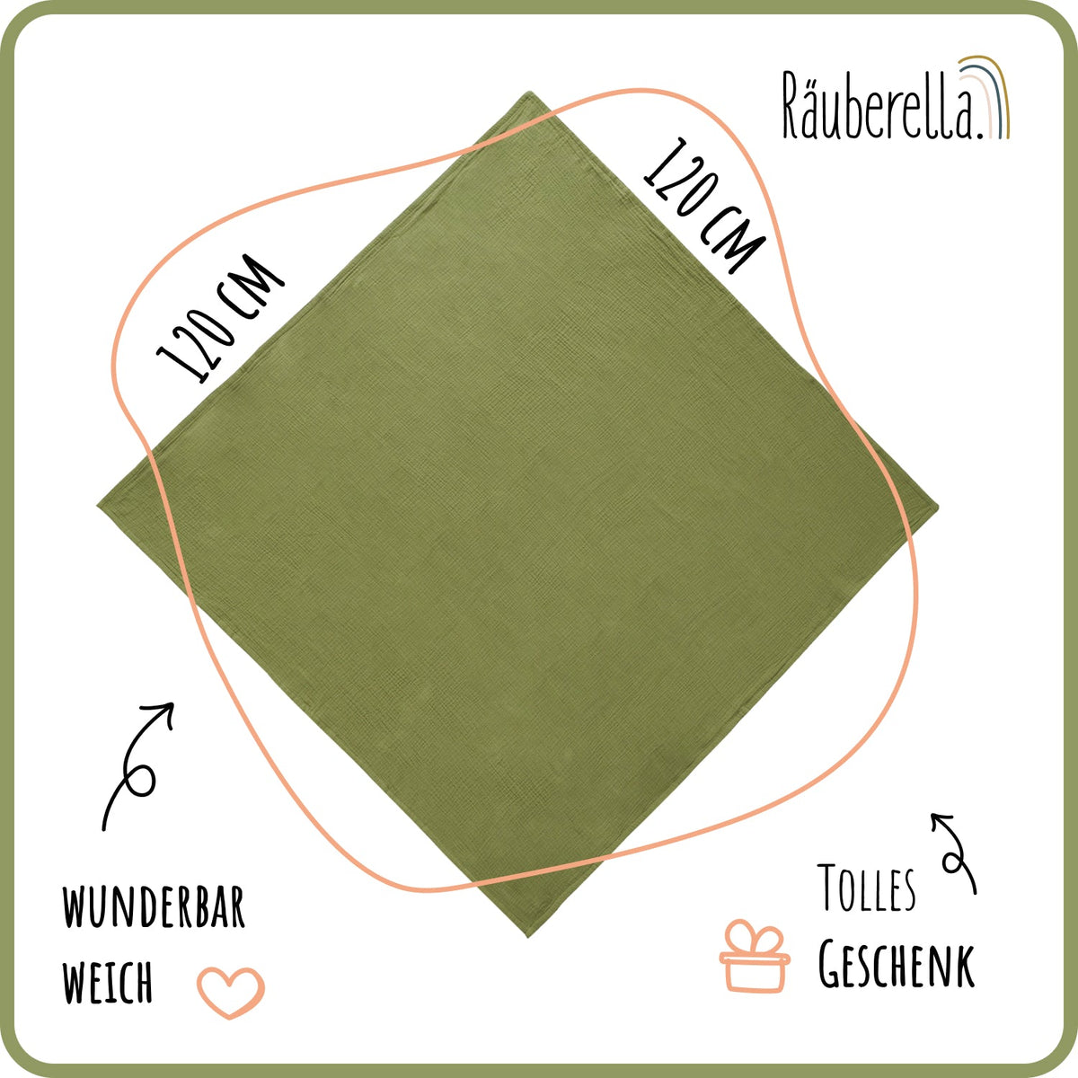 Musselin Babydecke 120x120 cm aus Baumwolle Olivgrün