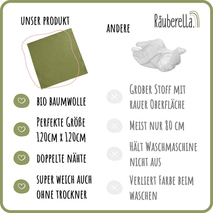 Musselin Babydecke 120x120 cm aus Baumwolle Olivgrün