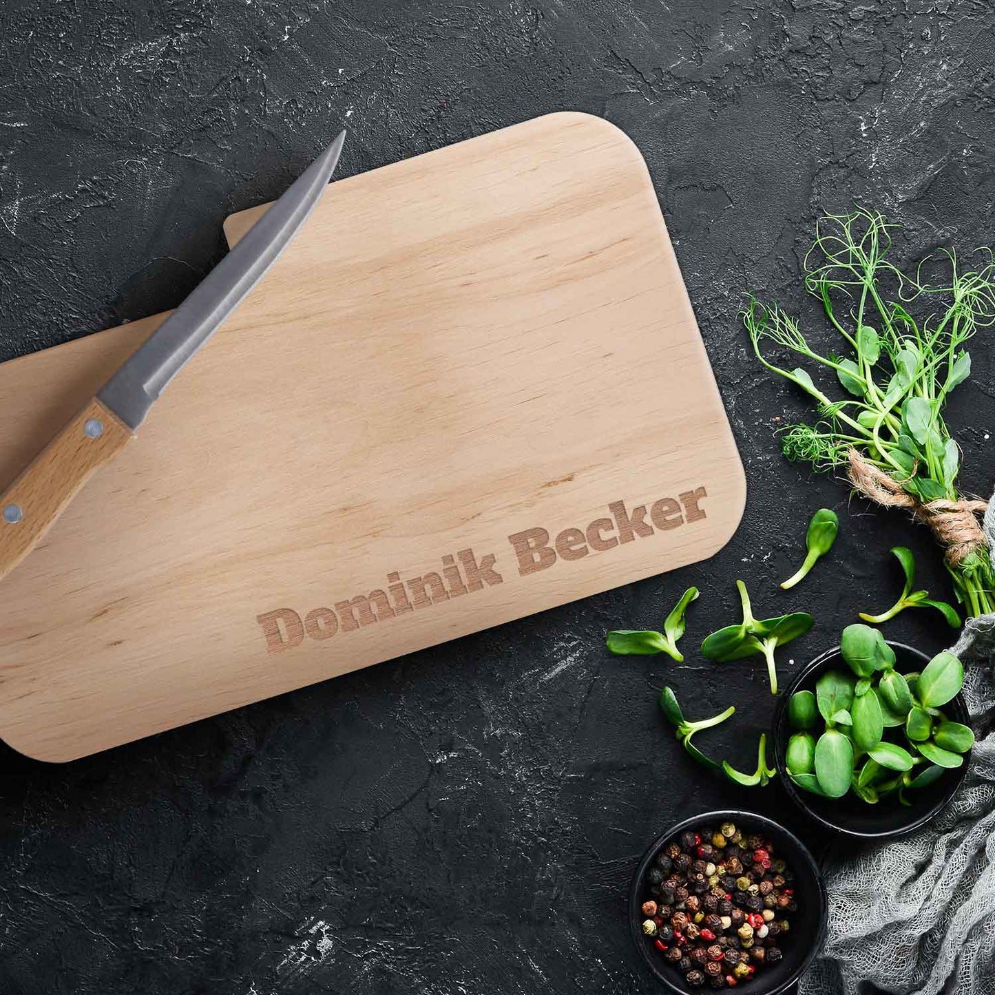 Frühstücksbrettchen mit Gravur - Inklusive Messer - Personalisiert mit Namen