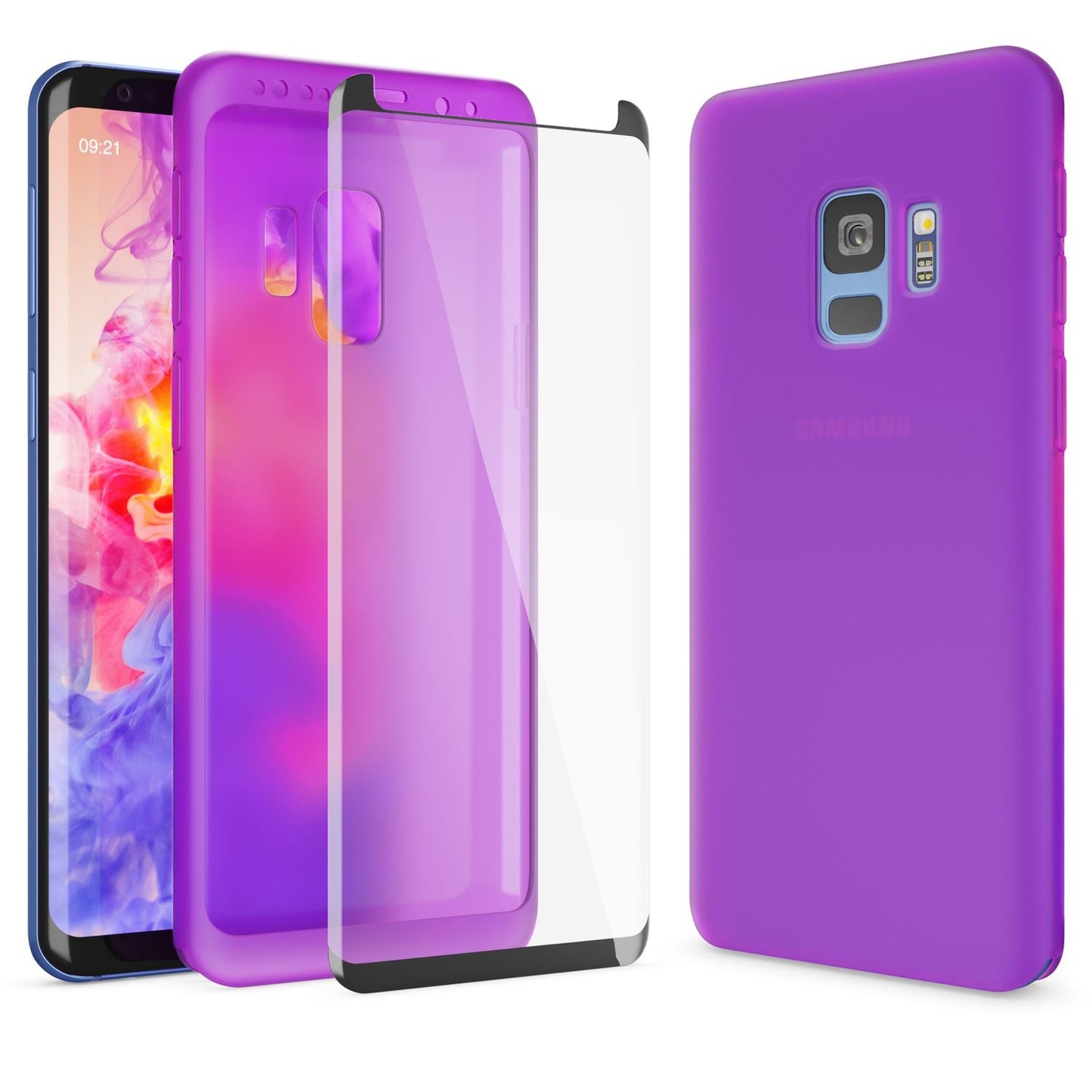 NALIA 360 Grad Hülle kompatibel mit Samsung Galaxy S9, Full Cover Handyhülle mit Schutzglas Doppel-Schutz, Dünnes Case Silikon Etui, Transparenter Displayschutz & Rückseite