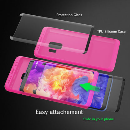 NALIA 360 Grad Hülle kompatibel mit Samsung Galaxy S9, Full Cover Handyhülle mit Schutzglas Doppel-Schutz, Dünnes Case Silikon Etui, Transparenter Displayschutz & Rückseite