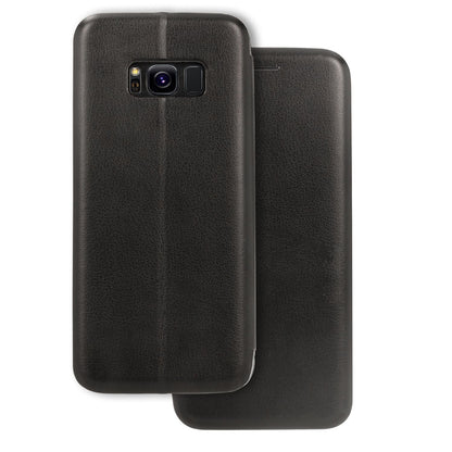 NALIA Klapphülle kompatibel mit Samsung Galaxy S8, Slim Handy-Hülle Flip-Case Kunst-Leder Vegan Cover mit Magnet, Etui Ganzkörper Schutz Dünne Hinten Vorne Rundum Handy-Tasche Bumper - Schwarz