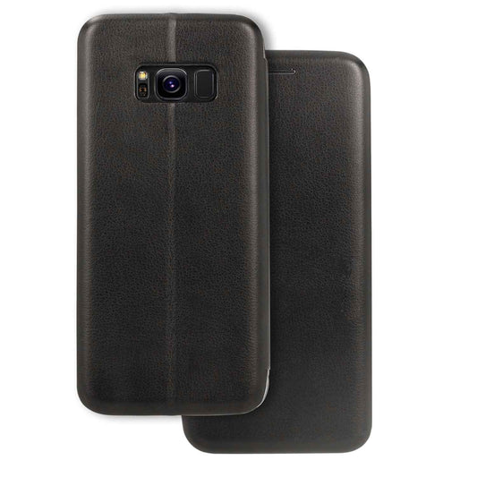 NALIA Klapphülle kompatibel mit Samsung Galaxy S8, Slim Handy-Hülle Flip-Case Kunst-Leder Vegan Cover mit Magnet, Etui Ganzkörper Schutz Dünne Hinten Vorne Rundum Handy-Tasche Bumper - Schwarz