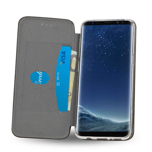 NALIA Klapphülle kompatibel mit Samsung Galaxy S8, Slim Handy-Hülle Flip-Case Kunst-Leder Vegan Cover mit Magnet, Etui Ganzkörper Schutz Dünne Hinten Vorne Rundum Handy-Tasche Bumper - Schwarz