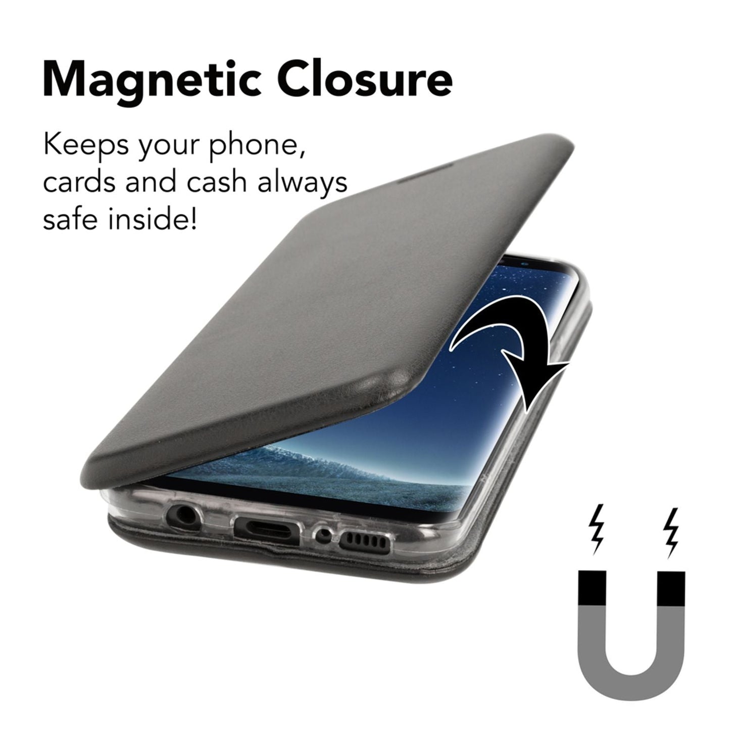 NALIA Klapphülle kompatibel mit Samsung Galaxy S8, Slim Handy-Hülle Flip-Case Kunst-Leder Vegan Cover mit Magnet, Etui Ganzkörper Schutz Dünne Hinten Vorne Rundum Handy-Tasche Bumper - Schwarz