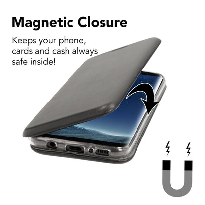NALIA Klapphülle kompatibel mit Samsung Galaxy S8, Slim Handy-Hülle Flip-Case Kunst-Leder Vegan Cover mit Magnet, Etui Ganzkörper Schutz Dünne Hinten Vorne Rundum Handy-Tasche Bumper - Schwarz