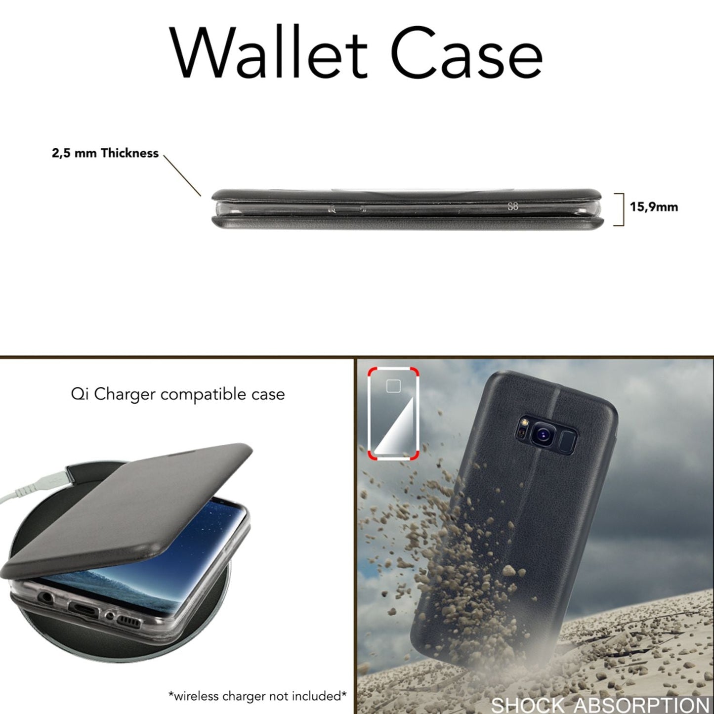 NALIA Klapphülle kompatibel mit Samsung Galaxy S8, Slim Handy-Hülle Flip-Case Kunst-Leder Vegan Cover mit Magnet, Etui Ganzkörper Schutz Dünne Hinten Vorne Rundum Handy-Tasche Bumper - Schwarz