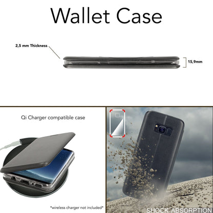 NALIA Klapphülle kompatibel mit Samsung Galaxy S8, Slim Handy-Hülle Flip-Case Kunst-Leder Vegan Cover mit Magnet, Etui Ganzkörper Schutz Dünne Hinten Vorne Rundum Handy-Tasche Bumper - Schwarz