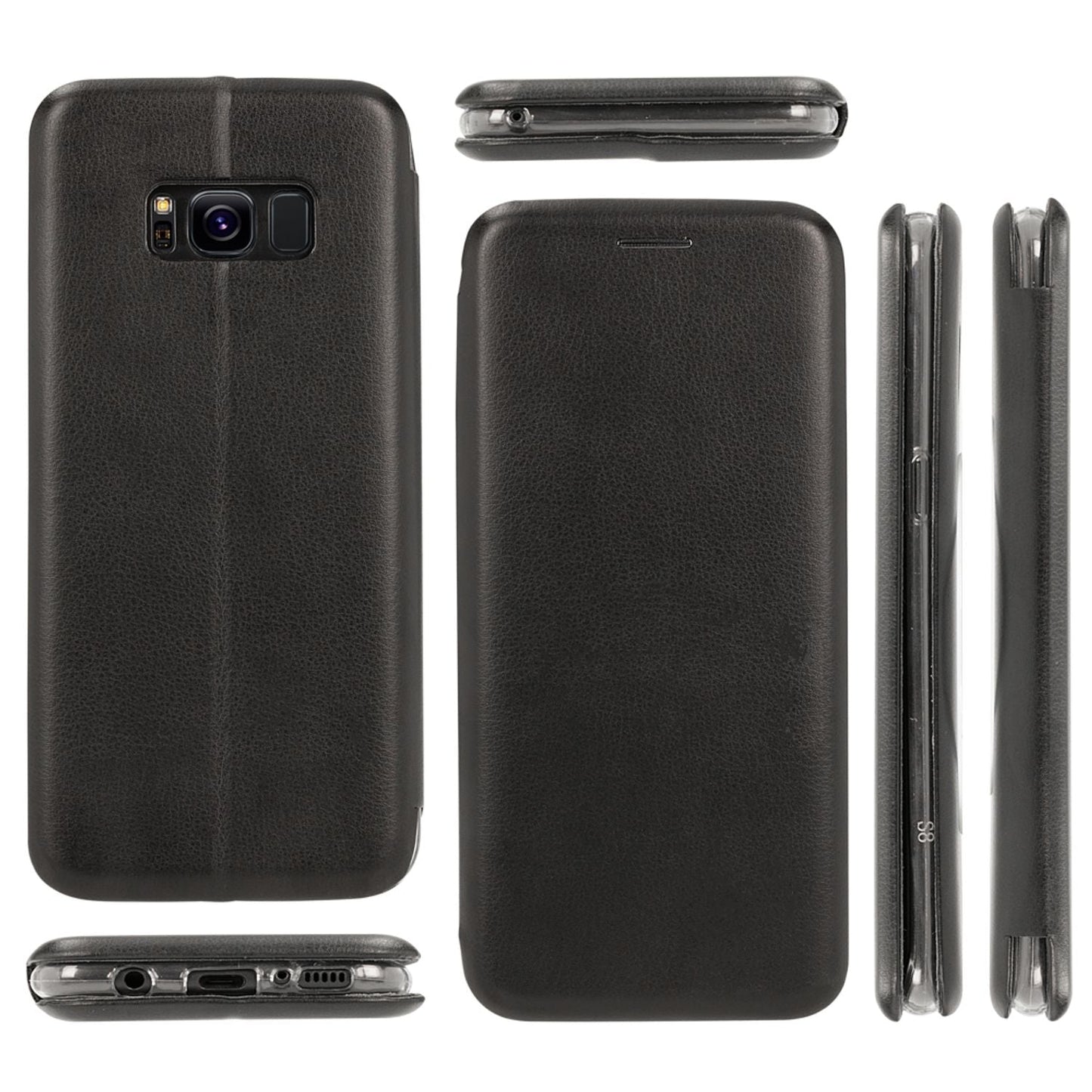 NALIA Klapphülle kompatibel mit Samsung Galaxy S8, Slim Handy-Hülle Flip-Case Kunst-Leder Vegan Cover mit Magnet, Etui Ganzkörper Schutz Dünne Hinten Vorne Rundum Handy-Tasche Bumper - Schwarz