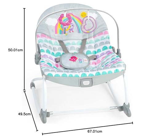 Bright Starts, Disney Baby Minnie Mouse Forever Besties, Wippe für Babies und Kleinkinder, mit beruhigenden Vibrationen, abnehmbarem Spielzeugbogen und 2 Spielzeugen, rose, 12209