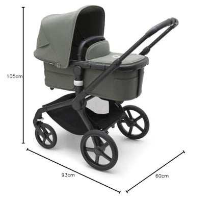Bugaboo Fox 5, 2-in-1 Kinderwagen für jedes Gelände, mit Liegewanne und ausziehbarem Kleinkindsitz, einfach zu manövrieren und Ein-Hand Faltung, Fahrgestell in Schwarz und Sonnendach in Forest Green