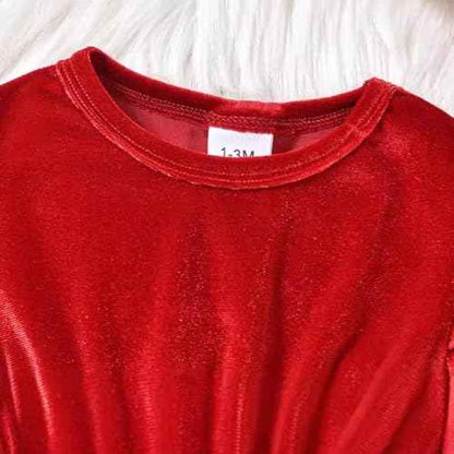 Odizli Baby Christmas Outfit Girls Autumn Winter Santa Velvet Romper Dress + Christmas Hat