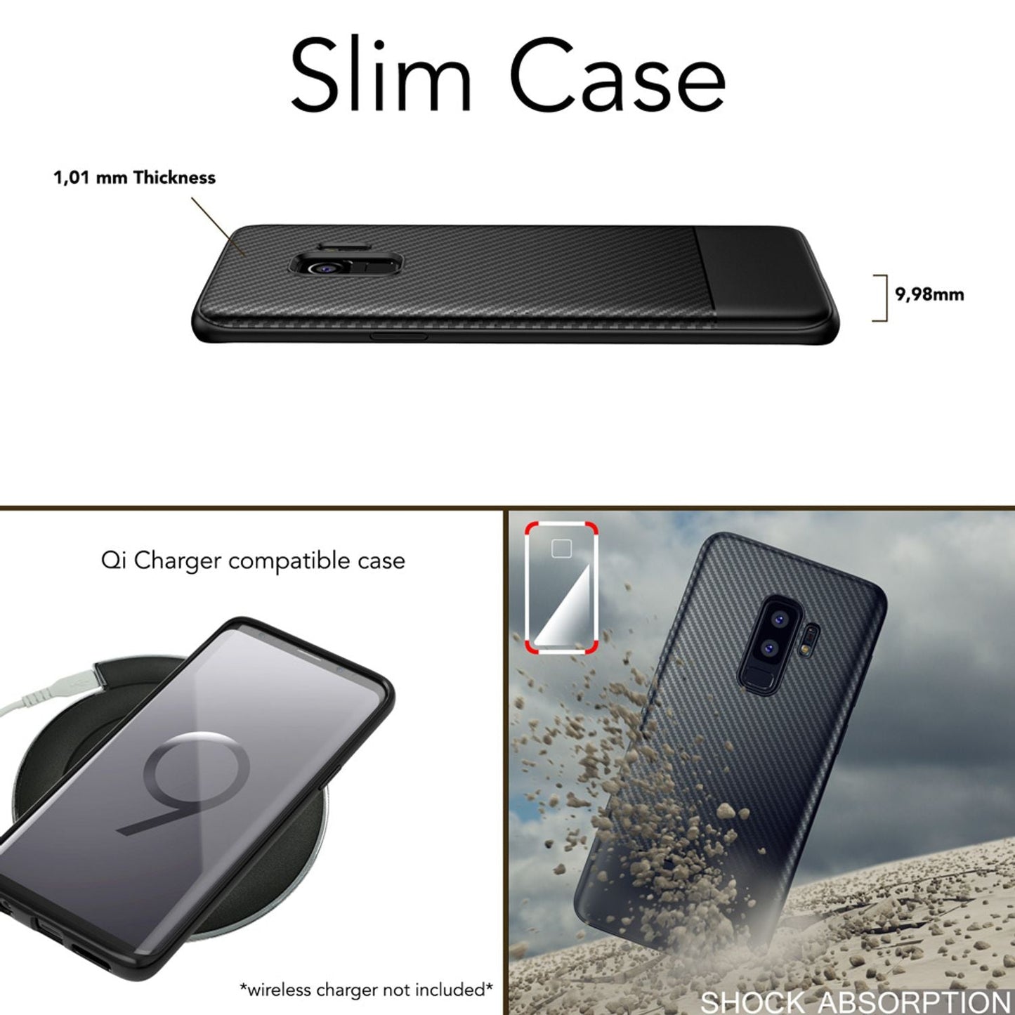 NALIA Silikonhülle für Samsung Galaxy S9 Plus – Rutschfest & Matt – VORTEX (Gebürstete Optik & Carbon Design) – Marke aus Berlin