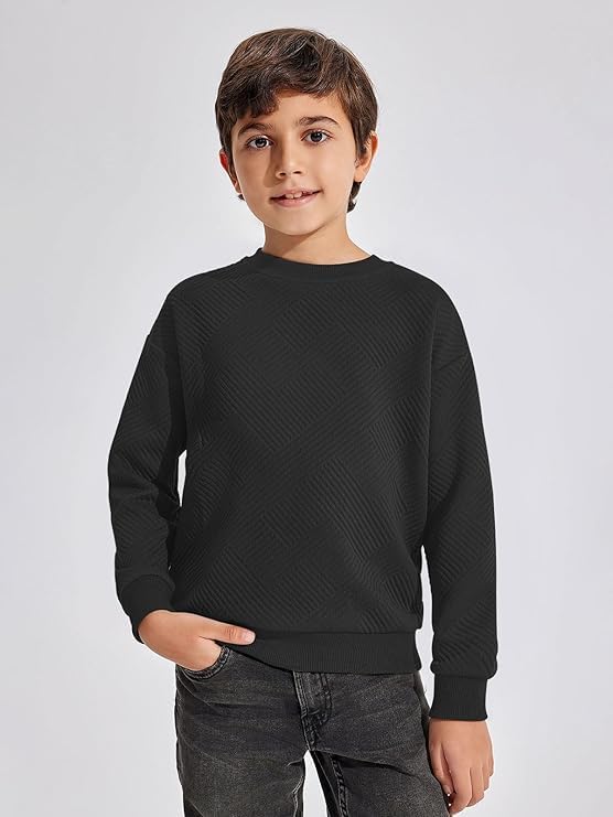 Haloumoning Boys' Long-Sleeved Shirt Children's Crew Neck Sweatshirt Plain Pullover Long Sleeve T-Shirt Basic Top
