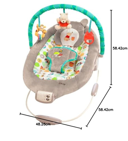Bright Starts, Disney Baby, Winnie the Pooh Babywippe Babyschaukel mit Vibrationen, Automatischer Ausschaltfunktion, Melodien, Lautstärkeregler, Abnehmbarer Kopfstütze und Spielbogen