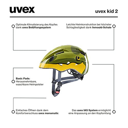 uvex Kid 2 - Lightweight bicycle helmet for children - individual size adjustment - expandable with LED light 