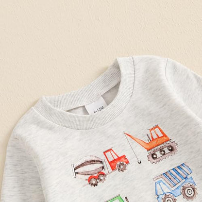 Baby Boys Soft Clothing Sets Toddler Cute Two Piece Outfit Long Sleeve Tractor Print Sweatshirt and Trousers Set Autumn Winter Jogging Suit 