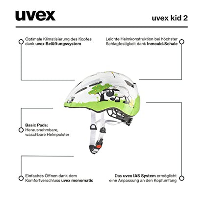 uvex Kid 2 - Lightweight bicycle helmet for children - individual size adjustment - expandable with LED light 