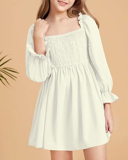 Haloumoning Mädchen Kleid Rüschen Langarmkleid A-Linie Freizeitkleid Chiffon Prinzessin Partykleid Festlich Herbst Winter Kleid für Hochzeit Geburtstag Ball