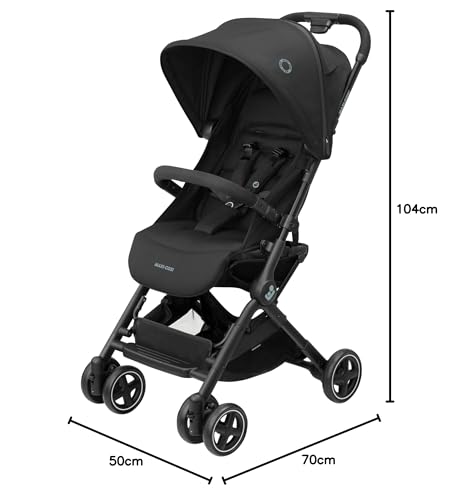 Maxi-Cosi Lara2 Baby Kinderwagen, 0–4 Jahre, 0–22 kg, federleichter, kompakter Buggy, 3 Liegepositionen, flache Liegeposition, klein zusammenklappbar, Schultergurt, Essential Black - Meloni2