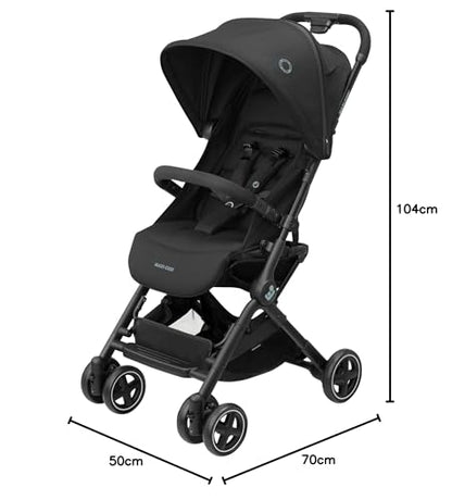 Maxi-Cosi Lara2 Baby Kinderwagen, 0–4 Jahre, 0–22 kg, federleichter, kompakter Buggy, 3 Liegepositionen, flache Liegeposition, klein zusammenklappbar, Schultergurt, Essential Black - Meloni2