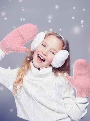 Geyoga 3er Pack Fingerlose Handschuhe mit Klappe Damen Winter Halbfinger Fäustlinge Handschuhe für Kinder
