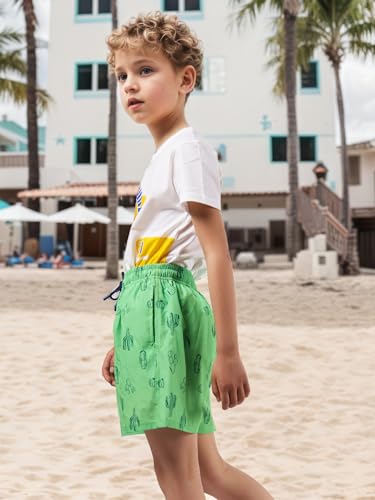 CALBOUNT Boys' Swimming Shorts Printed Quick Dry Swim Shorts with Inner Shorts 