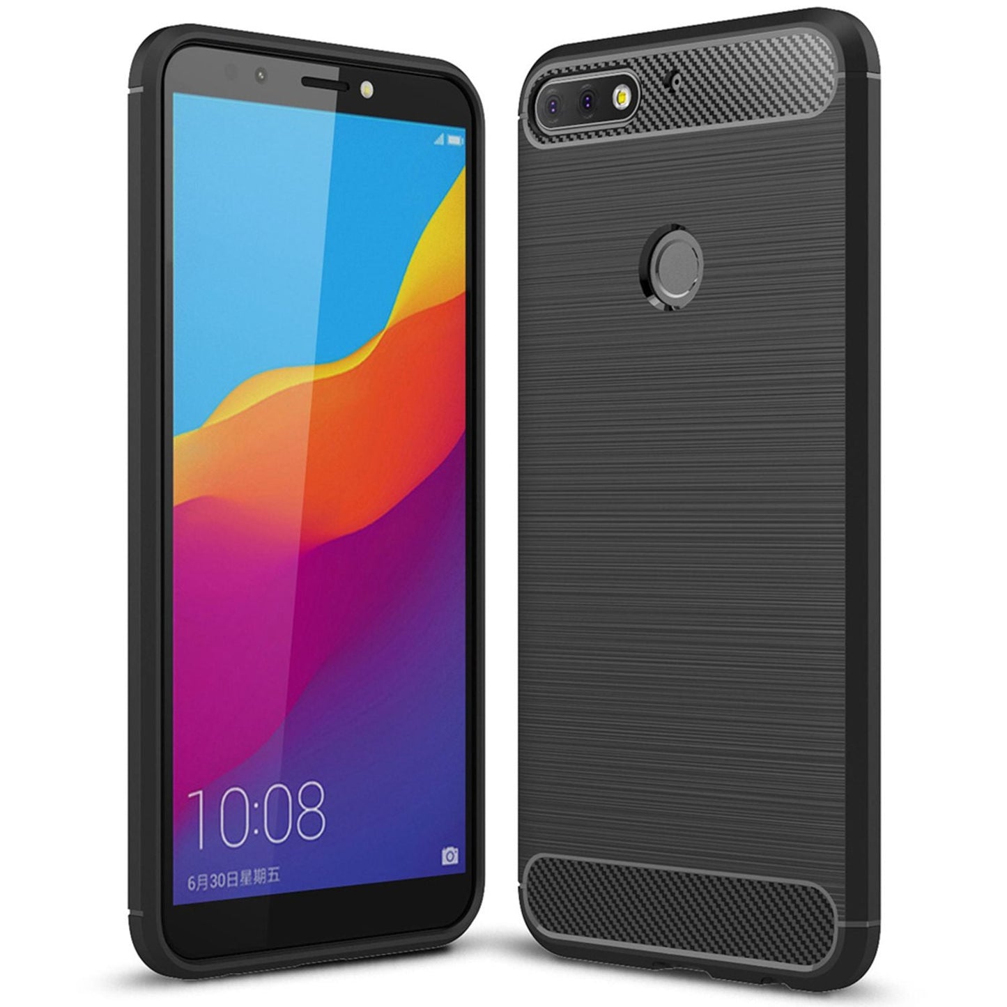 NALIA Silikonhülle für Huawei Y7 (2018) – Rutschfest & Matt – VORTEX (Gebürstete Optik & Carbon Design) – Marke aus Berlin