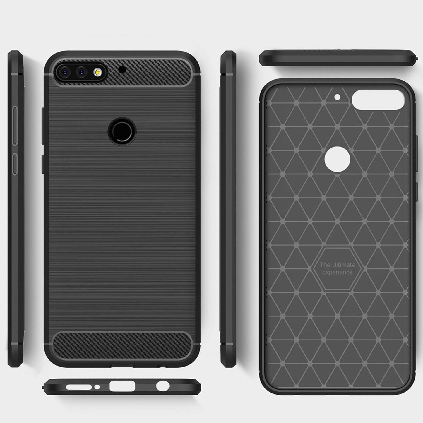 NALIA Silikonhülle für Huawei Y7 (2018) – Rutschfest & Matt – VORTEX (Gebürstete Optik & Carbon Design) – Marke aus Berlin
