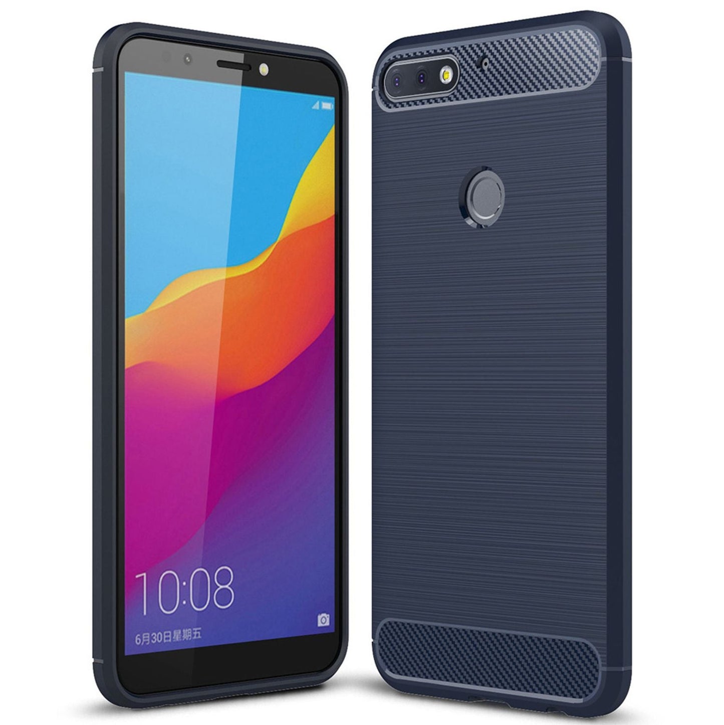 NALIA Silikonhülle für Huawei Y7 (2018) – Rutschfest & Matt – VORTEX (Gebürstete Optik & Carbon Design) – Marke aus Berlin