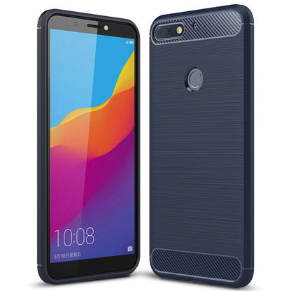 NALIA Silikonhülle für Huawei Y7 (2018) – Rutschfest & Matt – VORTEX (Gebürstete Optik & Carbon Design) – Marke aus Berlin