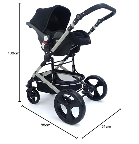 Pixini Neyla Combi Pushchair with Accessories (3-in-1 Set with Baby Seat Black/Black)