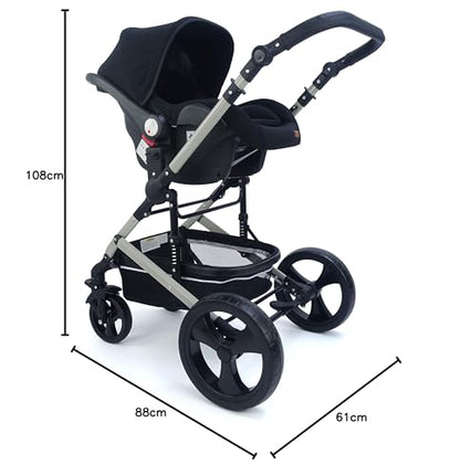 Pixini Neyla Combi Pushchair with Accessories (3-in-1 Set with Baby Seat Black/Black)