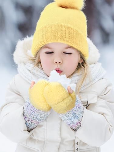 Geyoga 3er Pack Fingerlose Handschuhe mit Klappe Damen Winter Halbfinger Fäustlinge Handschuhe für Kinder
