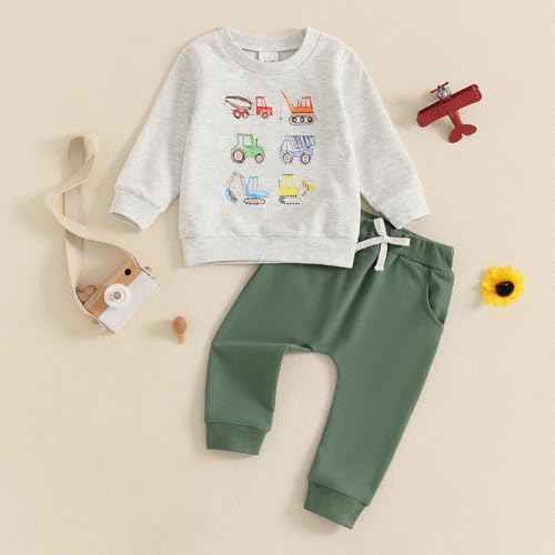 Baby Boys Soft Clothing Sets Toddler Cute Two Piece Outfit Long Sleeve Tractor Print Sweatshirt and Trousers Set Autumn Winter Jogging Suit