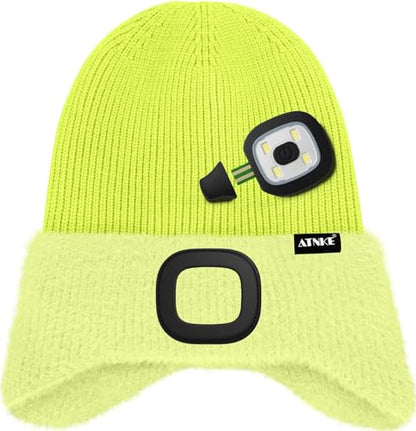 ATNKE Kinder LED Beleuchtete Ohrenklappen Mütze mit Licht,USB Wiederaufladbare 4 LED Laufmütze Stirnlampe Winter Warm Fleece Gefüttert Strick Mütze Geschenke für Jungen und Mädchen